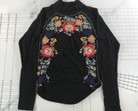 Free People Top Womens Large Black Floral Embroidered Long Sleeve Cotton - £44.12 GBP