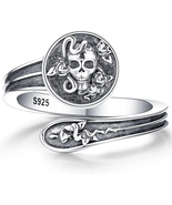 Skull Rings 925 Sterling Silver Spoon Ring Gothic Skull Adjustable Ring ... - £81.21 GBP