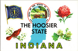 Vtg Postcard Greetings Indiana the Hoosier State State Seal Flag Flower and Bird - £5.18 GBP