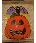 Fun World Yard Scene Bat With Pumpkin Vinyl Yard Sign Vintage New Reusab... - $12.55