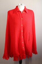 Vtg British Vogue Wintuck Red Acrylic Knit Button Cape Poncho Sweater Fr... - $41.80