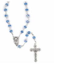 Aqua Glass Beads Rosary And Madonna Center Cross Crucifix - £31.96 GBP