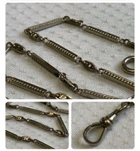 Vtg White Gold Filled Pocket Watch Fob Chain Simmons 15&quot; Bar Link Chain ... - £102.81 GBP