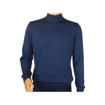 Men's Sweater Knit By BRANGO Turkey Mock Neck Cotton Blend 21050 Sax Blue image 2