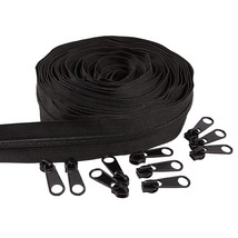 10 Yards #8 Nylon Closed-End Zippers Black Large Nylon Coil Zippers With... - $24.37