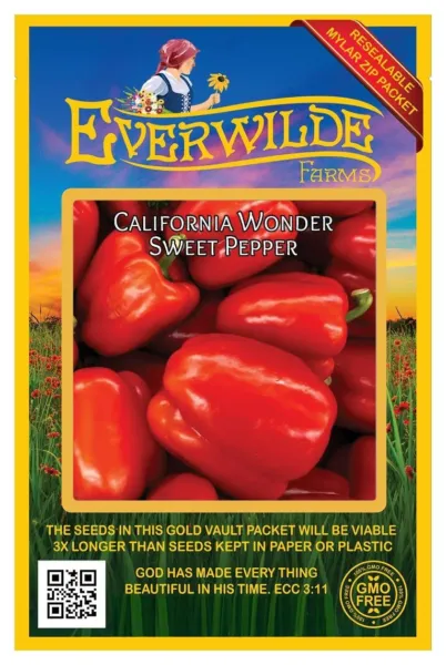 50 California Wonder 300 Sweet Pepper Seeds - Everwilde Farms Mylar Seed Packet - £7.45 GBP