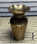 VTG Hammered Solid Brass Vase Home Decor Braided Rope Accents 9.5&quot; Tall ... - £19.04 GBP