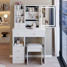 29.2&quot; Small Vanity Desk &amp; Stool | LED Mirror, Left Drawer Storage - $173.99