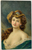 BEAUTIFUL WOMAN LONG HAIR-JEWELS-SIGNED HENRIOT-J C PARIS POSTCARD - $14.27