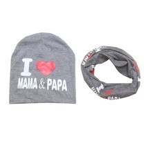 2Pcs Cotton Baby Hat Scarf Set Spring I Love MAMA PAPA Print Autumn Winter Child - £59.92 GBP