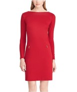 New Chaps Women&#39;s Long Sleeve Faux Leather Patch Sheath Dress Red 10 - $107.56 CAD