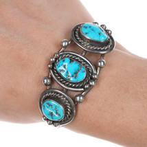 6&quot; Vintage Navajo silver cuff bracelet with 3 turquoise stones - £193.28 GBP