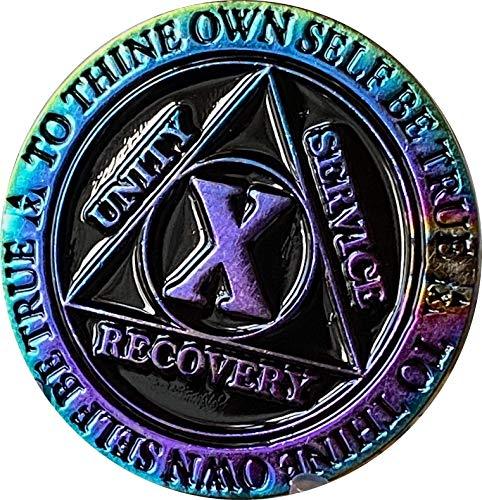 10 Year AA Medallion Reflex Rainbow Plated Black Sobriety Chip