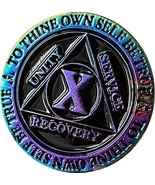 10 Year AA Medallion Reflex Rainbow Plated Black Sobriety Chip - $298.36 MXN