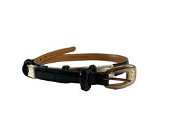 Brighton Womens Belt Size Large Black Silver Colored Metal 90303 Thin Western - £11.68 GBP