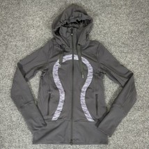 Lululemon Jacket Womens 6 Grey Purple Hooded Full Zip Pockets Thumbholes Adult - £32.11 GBP