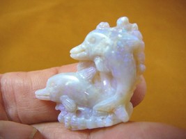 (O-225) little Dolphins in waves White green Coober Pedy Opal carved dol... - £356.25 GBP