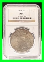 Uncirculated 1924 Peace Silver Dollar Graded NGC MS63 UNC - $108.89