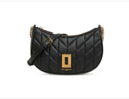 $198 Karl Lagerfeld Paris Lafayette Small Black Leather Demi - Black/gol... - $98.95