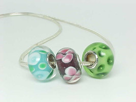 3 STERLING MURANO ART GLASS Charms on a Italy made STERLING Coil NECKLACE - £51.41 GBP