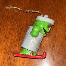 Vintage Sesame Street Oscar the Grouch On Skis Trash Can Christmas Ornam... - $14.50