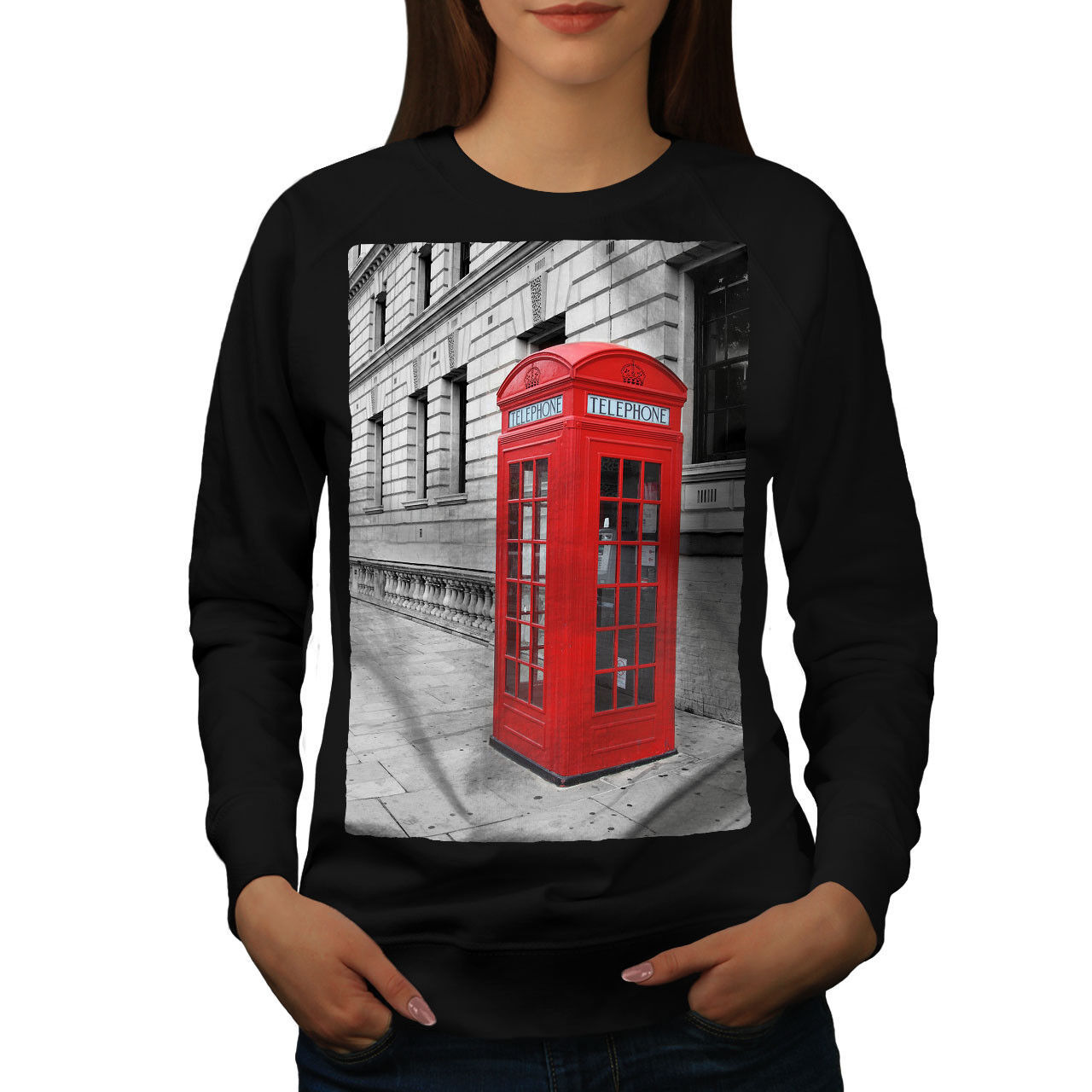 Primary image for Wellcoda Telephone Box UK Fashion Womens Sweatshirt, Red Casual Pullover Jumper