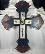 Large Wall Decor Crucifix Cross Rustic Wooden Horse Shoe Bobbed Wire TX ... - $24.50