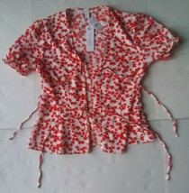 Topshop Women Red Floral White Short Sleeve Top Nwt Us 6 - £15.80 GBP