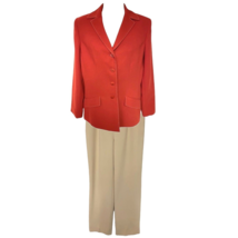 Le Suit Womens 2 Piece Red Beige Two Pocket Long Sleeve Button Travel Career 6 - £24.08 GBP