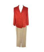 Le Suit Womens 2 Piece Red Beige Two Pocket Long Sleeve Button Travel Ca... - £23.91 GBP