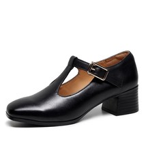 Spring Women Pumps Square Toe Genuine Leather Retro Thick Heel Casual Shoes Wome - £74.34 GBP