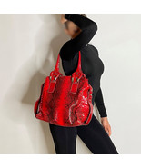 Red Snakeskin Leather Red Leather Shoulder Bag Vintage Red Leather Bag H... - £358.57 GBP