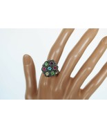 Cocktail ring silver tone multi color rhinestones with marcasite accents - £19.63 GBP