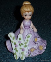 Blonde Girl Figurine With Lavender Dress and Flowers Letter &quot;W&quot; - BABY G... - $18.42