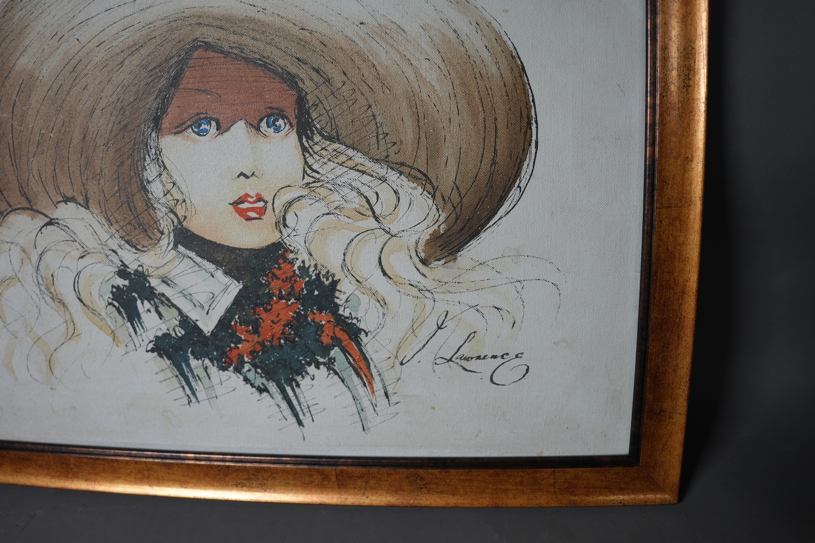 Original Oil on Canvas ” Woman in Profile ” by J. Lawrence -Mid-century Painting Item image 3