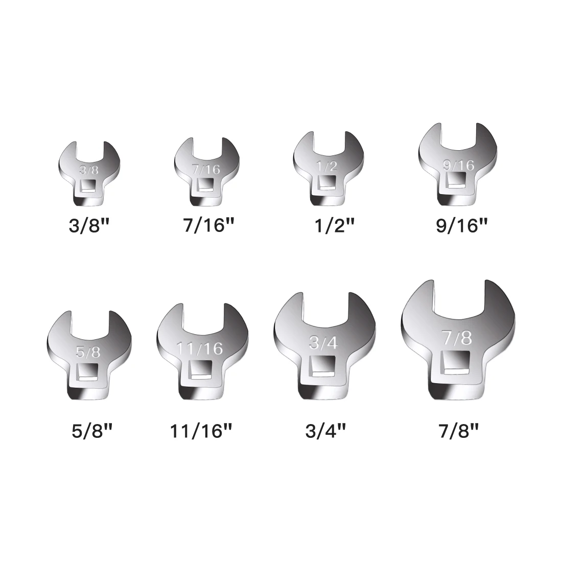 8Pcs 3/8 Inch Drive Crowfoot Wrench Set 10 to 22mm Metric/SAE Imperial Chrome Pl - £227.00 GBP