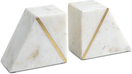 Cork And Mill Marble Bookends - Set Of 2 Heavy Decorative Book Stoppers With - £40.70 GBP