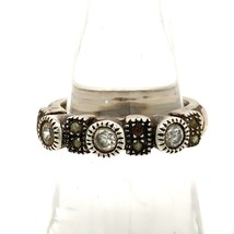 Vintage Sterling Signed JJ Judith Jack CZ and Marcasite Stone Ring Band sz 6 1/2 - £39.56 GBP