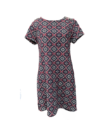 Loft Womens A Line Dress Red Blue Geometric Stretch Knee Length Short Sl... - $319.69 MXN