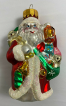 Vintage 3.25 inch Glass Santa Toy Bag Christmas Ornament - £13.44 GBP