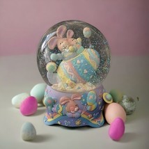 Easter Musical Snow Globe Music Box Bunny VIDEO Pastel Balloons Eggs Vintage 90s - £35.31 GBP