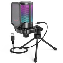 Gaming Usb Microphone For Pc Ps5, Condenser Mic With Quick Mute, Rgb Indicator,  - £41.12 GBP
