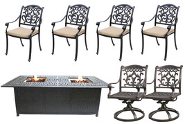 Fire Pit Propane Table 7 Piece Set Cast Aluminum Outdoor Patio Furniture   - £3,918.88 GBP
