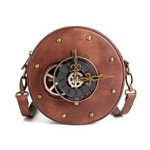 Retro Circular Women Shoulder Bags New Steampunk Style High Quality Pu Leather A - £58.06 GBP