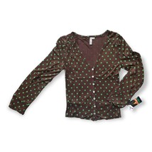 LUCY LOVE Cardigan Womens Large Brown Cropped Polka Dot 3/4 Sleeve Beach Couture - £17.37 GBP