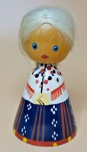 Vintage USSR Salvo Wooden Painted 4&quot; Girl  Doll Shawl Larger Folk Art (U25/2) - £13.27 GBP
