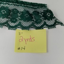 2&quot; Ruffled Lace Trim Hunter (Dk) Green 2 yds  (Polyester) Floral Vtg - $2.48