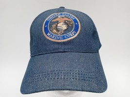 United Stated Marine Corps Patch Blue Denim Trucker Hat Cap Adjust Back - $10.31