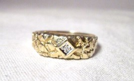 Vintage 14K Yellow Gold Mens Diamond Nugget Band Ring Size 10.5 K090 - £254.77 GBP