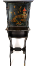 Antiq Telephone Table Smokers Cabinet Hand Painted Asian Scenes 43&quot; Chin... - $593.99